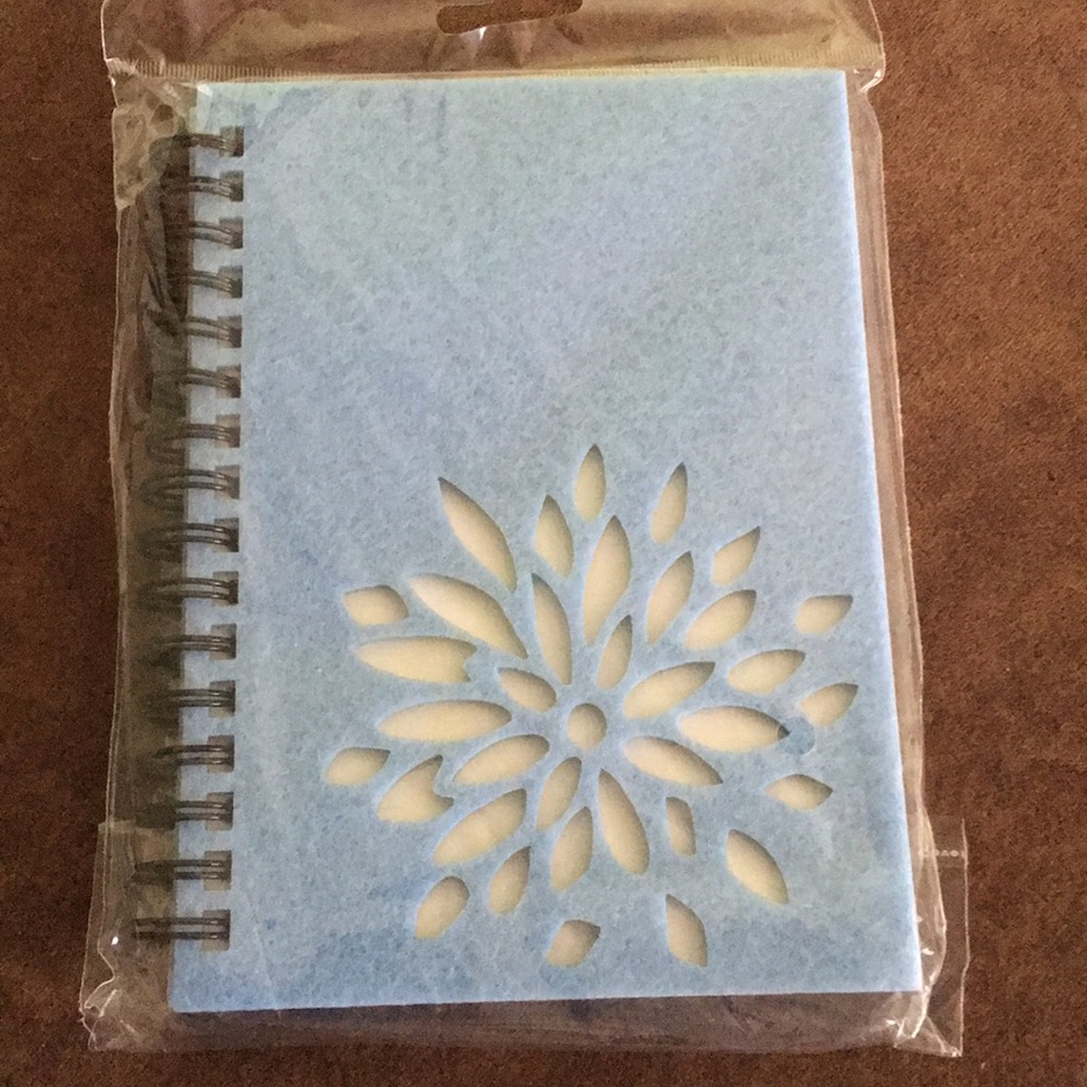 Cut Out Flower Blue Felt Cover Spiral Bound Notebook